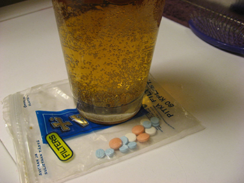 Beer and pills to show drug abuse