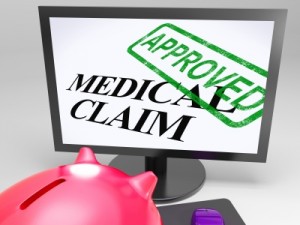 Animated image of piggy bank staring at a desktop screen displaying "Approved Medical Claim"