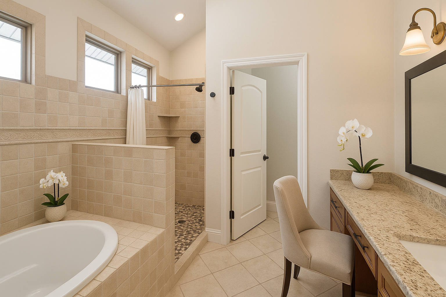Private bathroom at Alpine Recovery Lodge with clean, comfortable amenities in a residential treatment setting.
