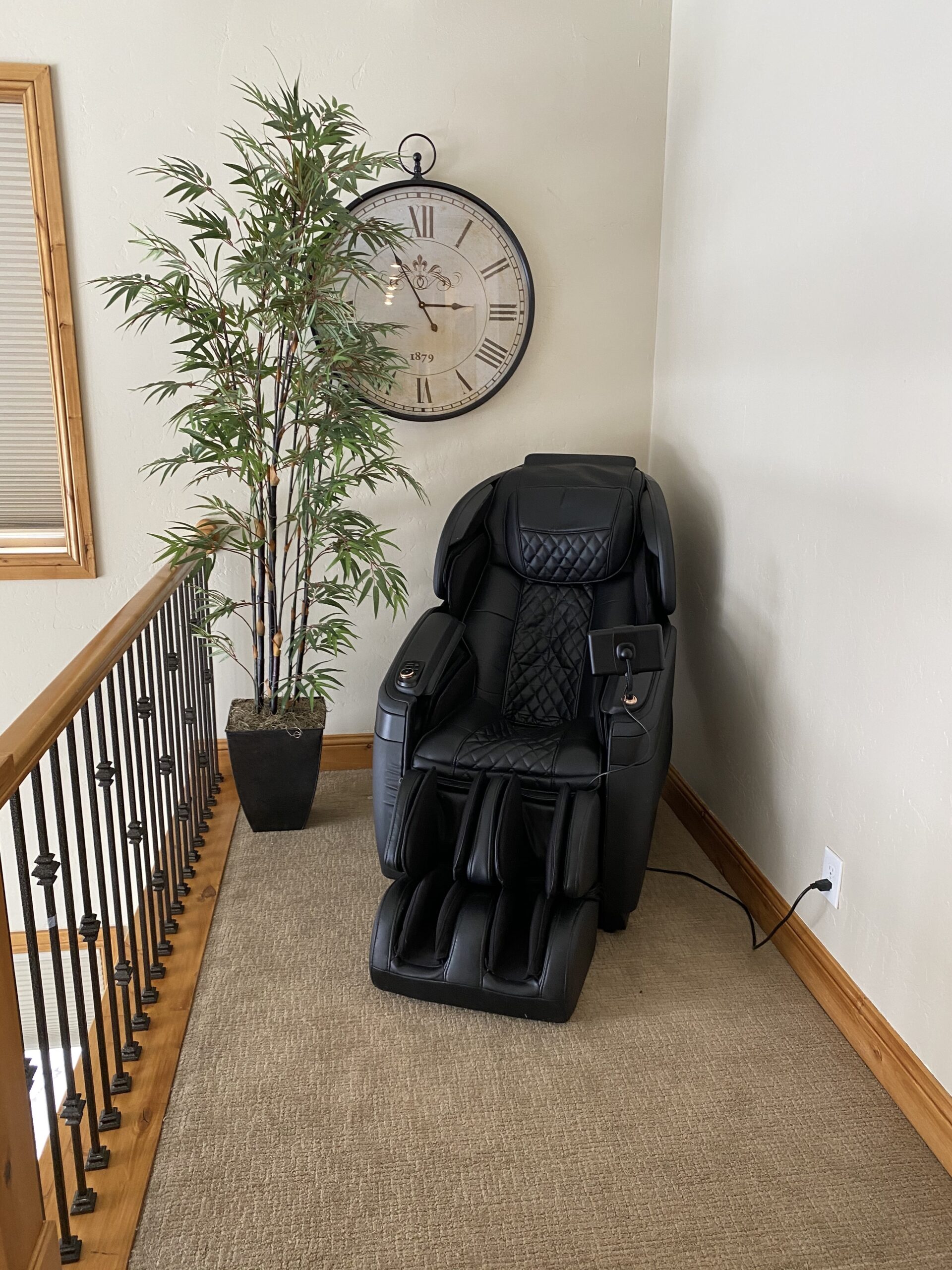 Massage chair used as a comfort and relaxation option during residential treatment at Alpine Recovery Lodge in Utah, supporting stress relief and emotional regulation.