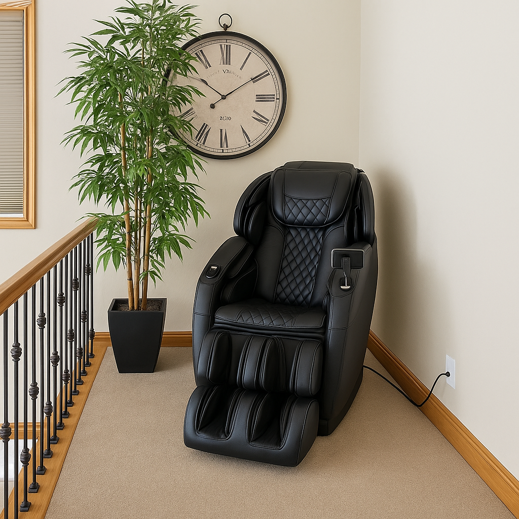 Massage chair at Alpine Recovery Lodge offering relaxation, stress relief, and comfort in a calm, upscale treatment environment.