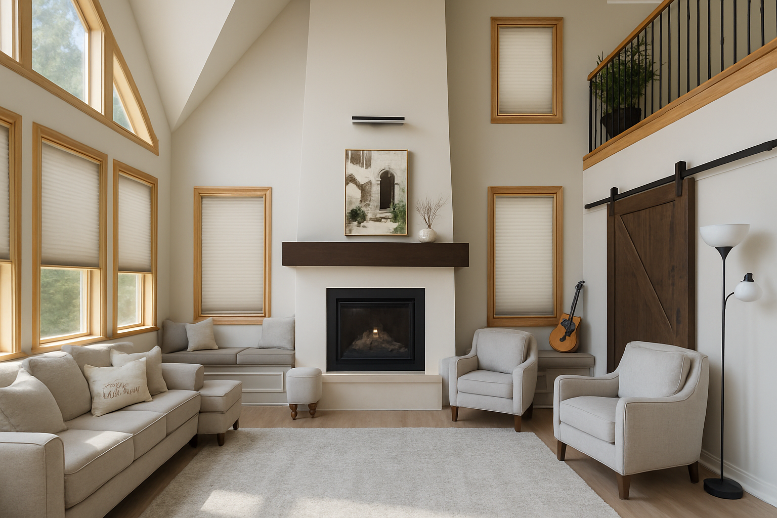 Comfortable common living area at Alpine Recovery Lodge with seating and natural light in a calm residential setting.
